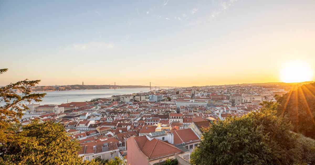 Lisbon skyline at sunset in Portugal